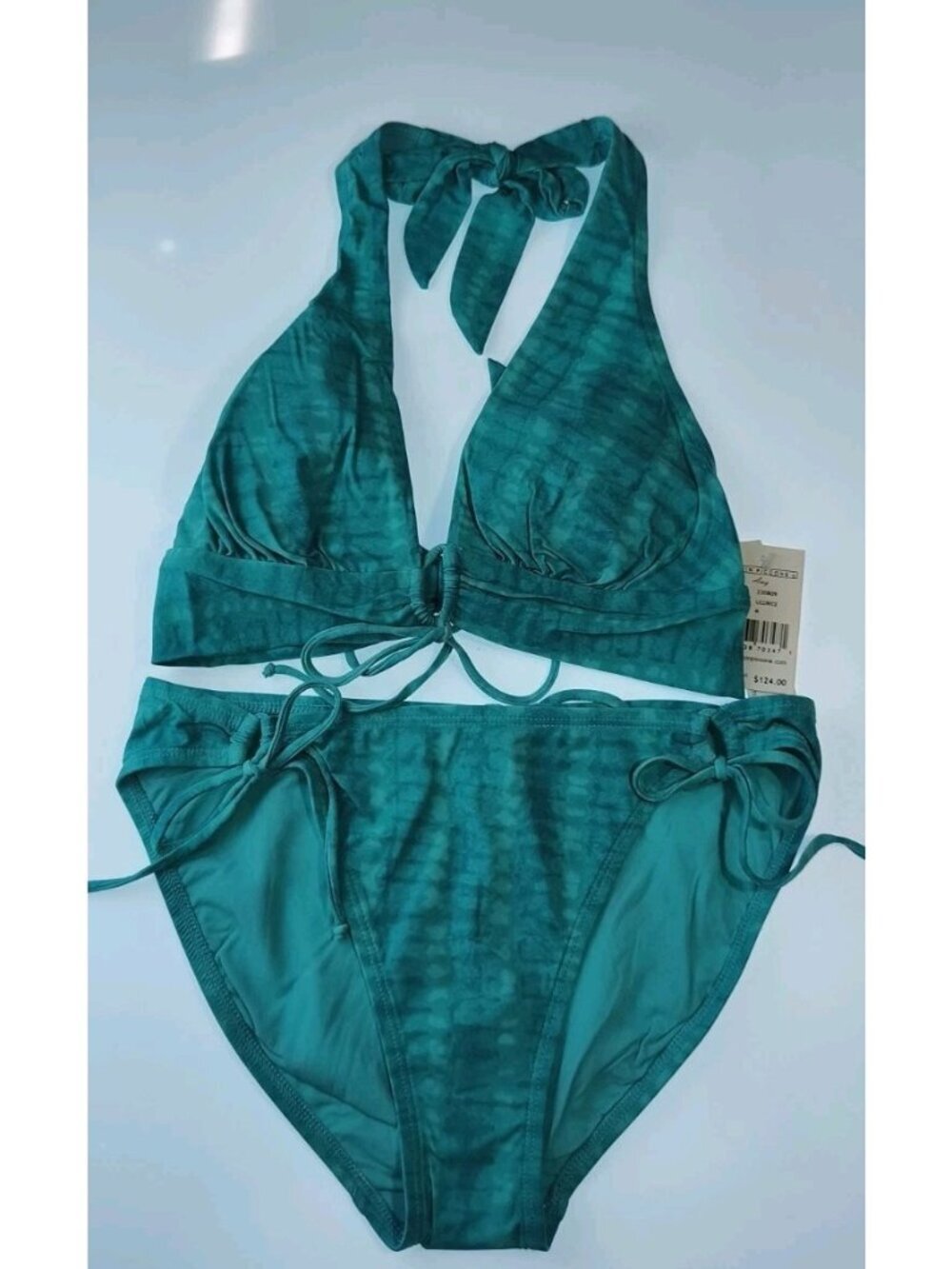 Robin Piccone NWT Halter Bikini Set M Teal Tie Dye Full Coverage Side Tie